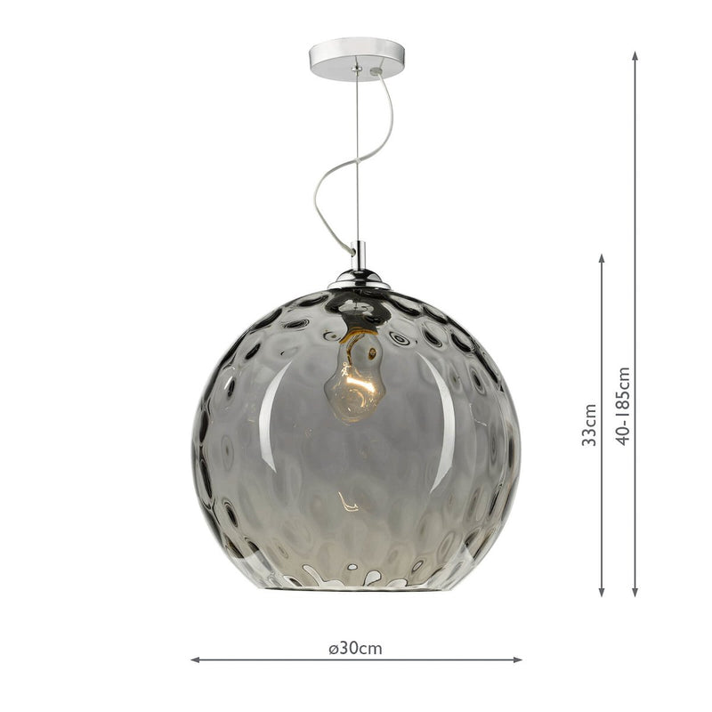 AUL0110 Single Pendant Silver Smoked Glass With Dimple Effect