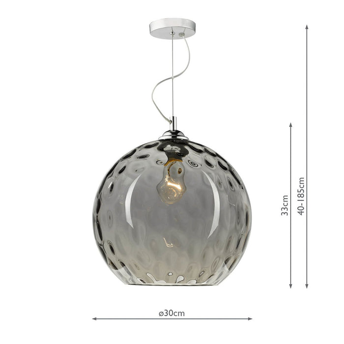 AUL0110 Single Pendant Silver Smoked Glass With Dimple Effect