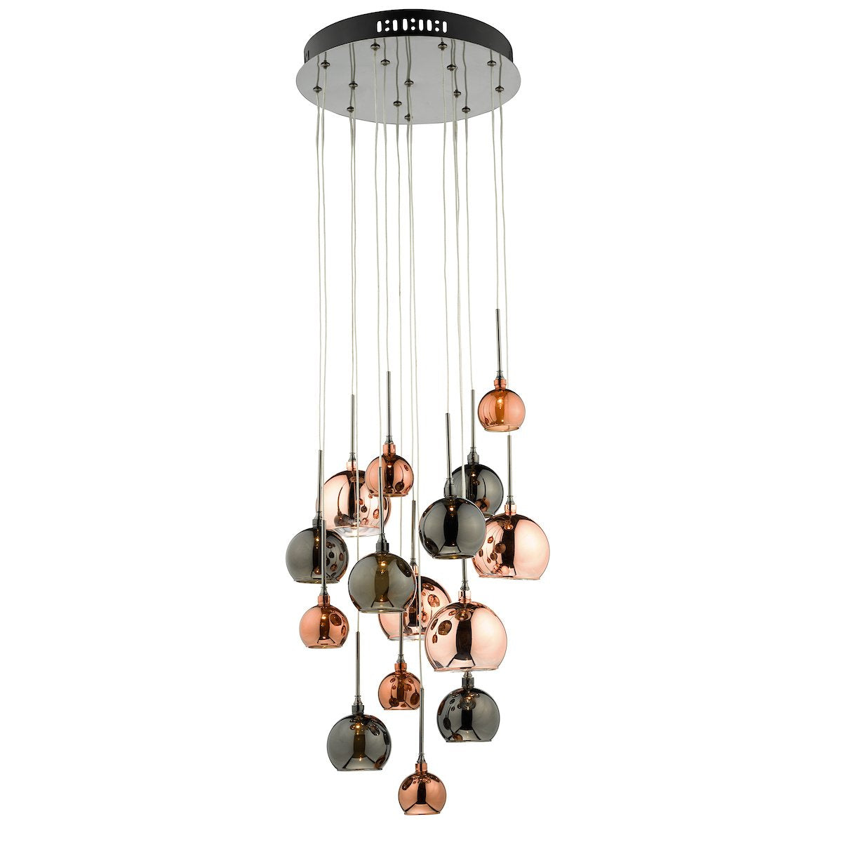 AUR1564 15 Light Cluster Pendant with Copper & Bronze Glass Shades
