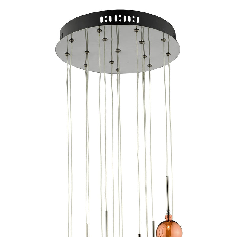 AUR1564 15 Light Cluster Pendant with Copper & Bronze Glass Shades