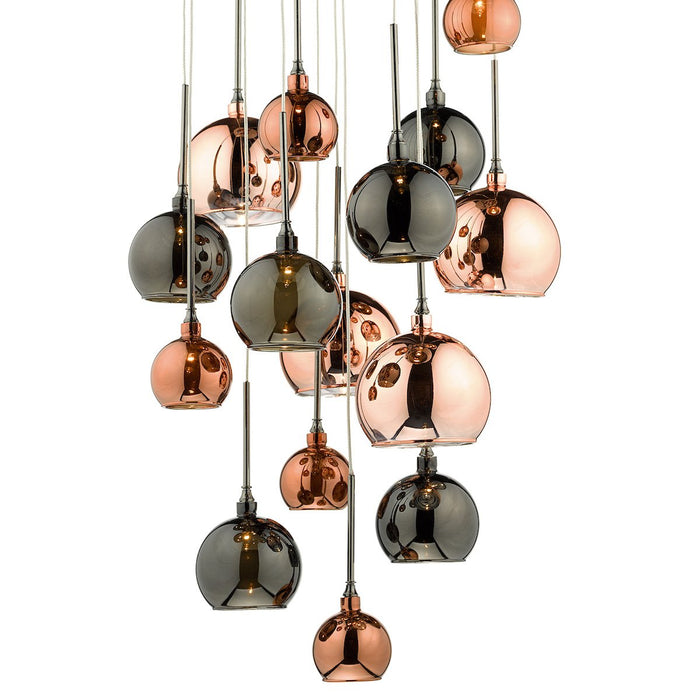AUR1564 15 Light Cluster Pendant with Copper & Bronze Glass Shades