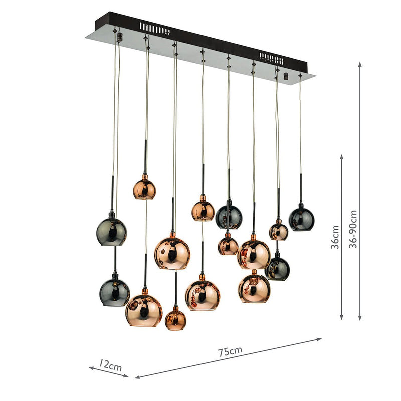 AUR6264 15 Light Bar Pendant Black Chrome & Multi Colour