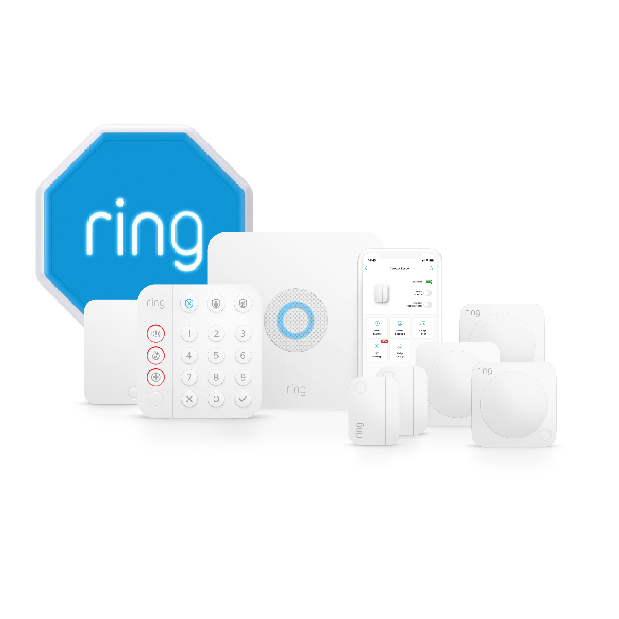 Ring 9 Piece Alarm Security Kit (1x 5 Piece Kit + 1x Outdoor Siren + 1x Contact + 2x Motion )