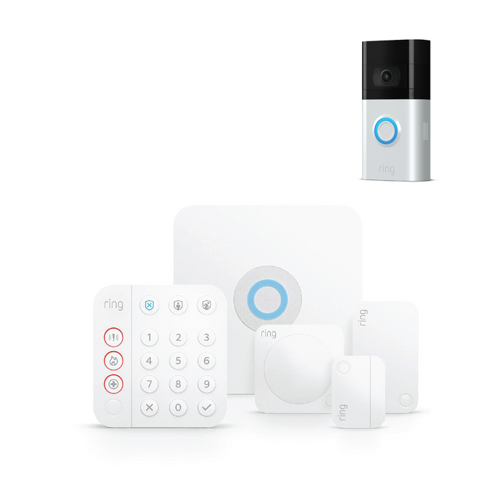 Ring 5 Piece Home Security Kit with Video Doorbell 3 *BUNDLE*