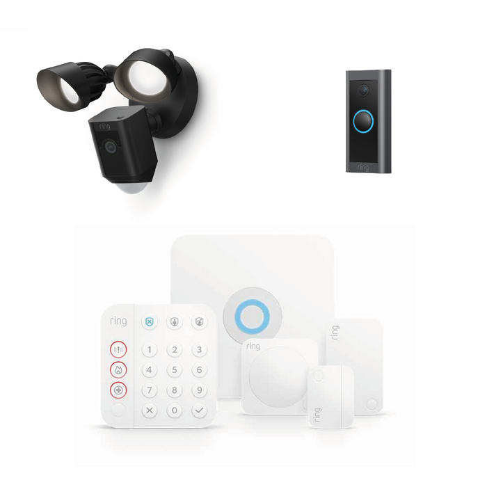 Ring 5 Piece Home Security with Floodlight Cam Plus & Wired Doorbell *BUNDLE*