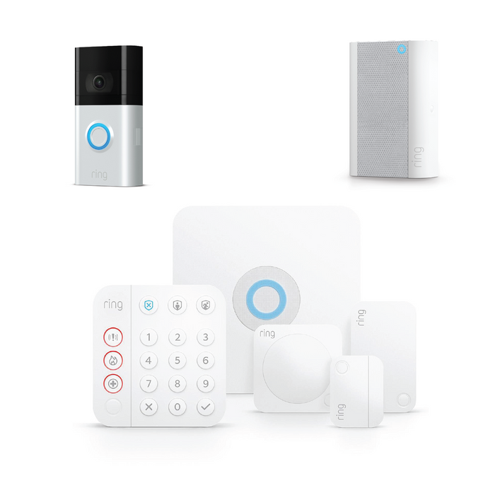 Ring 5 Piece Home Security Kit with Video Doorbell 3 & Chime Pro ( Gen 2) *BUNDLE*