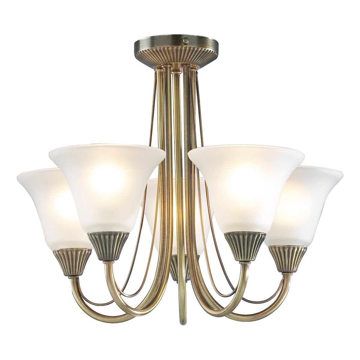 BOS05 5 Light Semi Flush Light Antique Brass