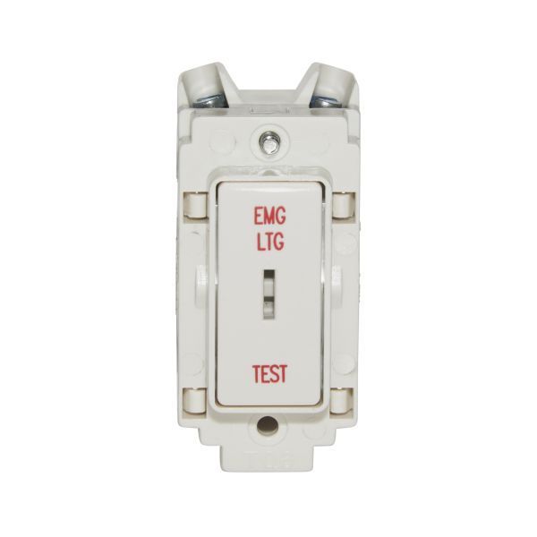 Crabtree 20AX 2 Way Grid Switch With Key Printed 'Emergency Light Test'