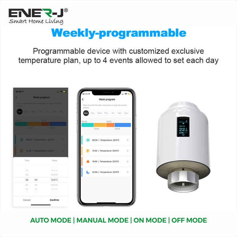 Ener J Smart Thermostatic Radiator Valve, No Hub Needed, APP & Voice Control