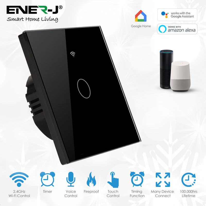 Ener-J WiFi Smart 1 Gang Touch Switch, Black (No Neutral Required)