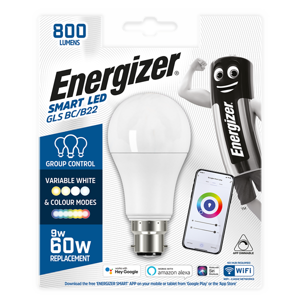 Energizer Smart B22 (BC) GLS - S17161 9.2W RGB+CCT Bulb 806lm