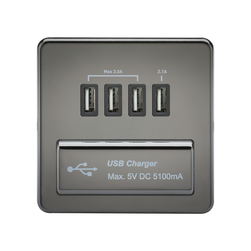 Knightsbridge SFQUADBN 1G Quad USB Charger Outlet Black Nickel MLA - SND Electrical Ltd