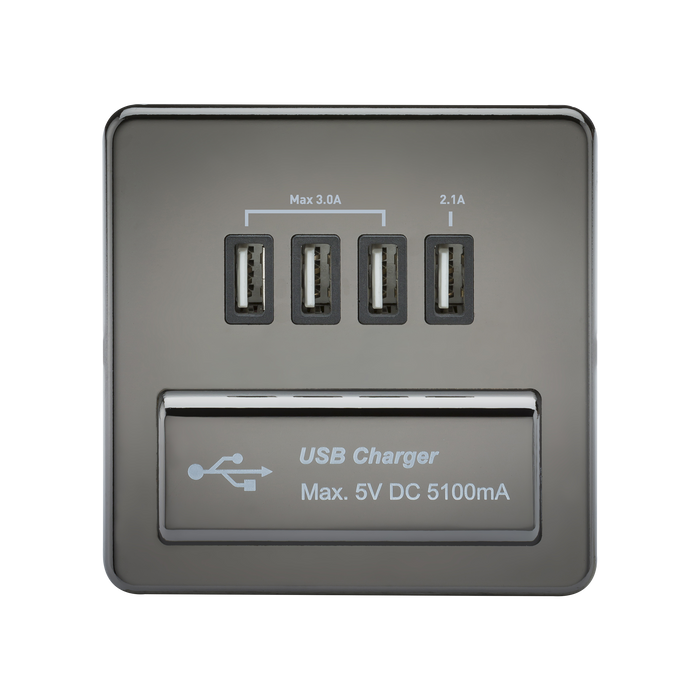 Knightsbridge SFQUADBN 1G Quad USB Charger Outlet Black Nickel MLA - SND Electrical Ltd