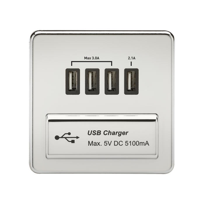 Knightsbridge SFQUADPC 1G Quad USB Charger Outlet Polished Chrome MLA - SND Electrical Ltd