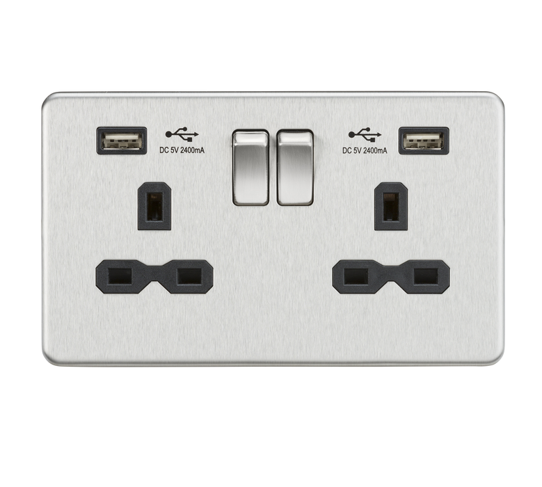Knightsbridge SFR7USB4BC 13A Switched Socket Quad USB charger Brushed Chrome MLA - SND Electrical Ltd