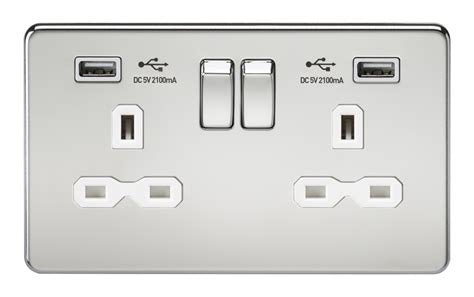 Knightsbridge SFR9902PC Screwless Socket with USB Polished Chrome MLA - SND Electrical Ltd