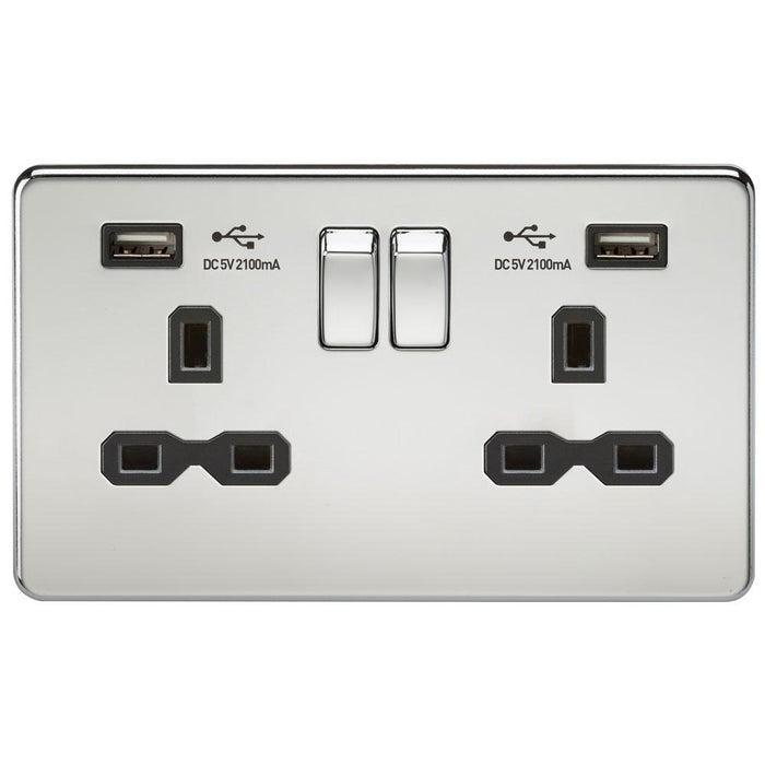 Knightsbridge SFR9902PC Screwless Socket with USB Polished Chrome MLA - SND Electrical Ltd