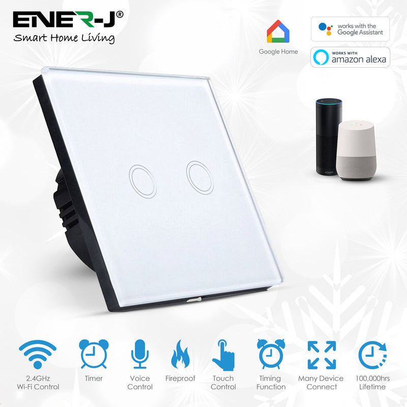 Ener-J Smart 2 Gang Touch Glass Switch (No Neutral Required)