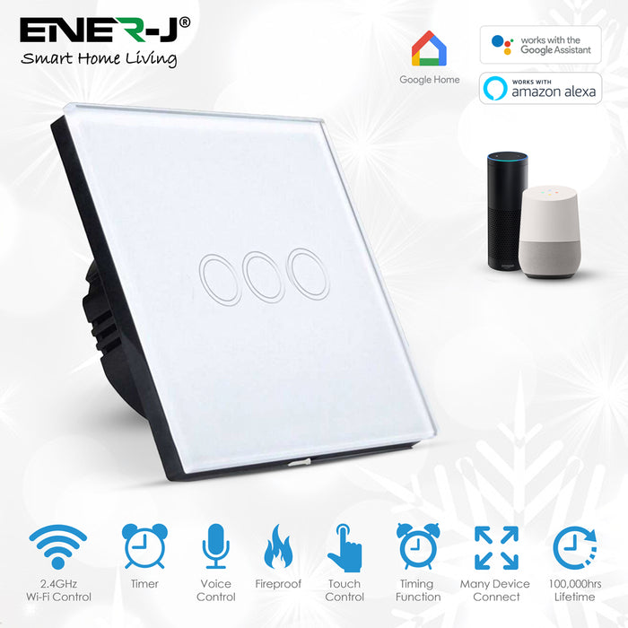 Ener-J Smart 3 Gang Touch Glass Switch (No Neutral Required)