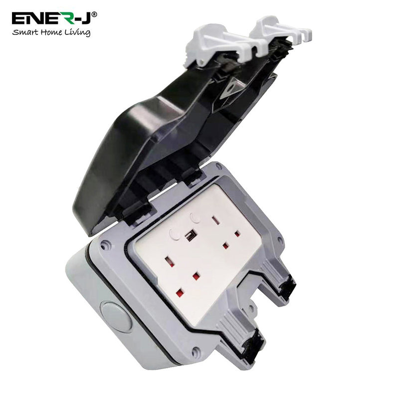 Ener-J Smart Wi-Fi Waterproof Double Socket IP55 with USB Port