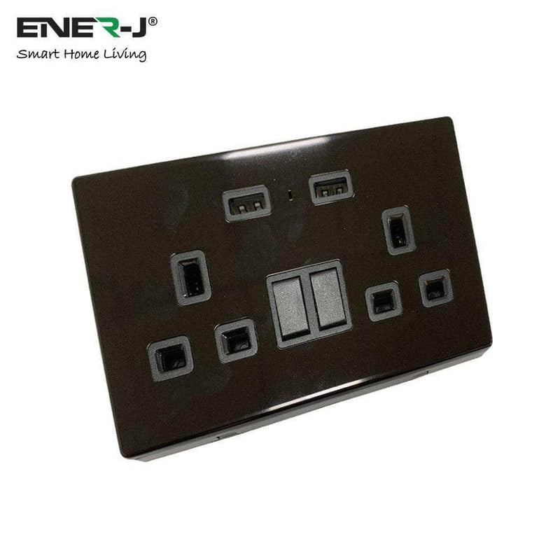 Ener-J Smart 13A Double Socket with Dual USB - Black