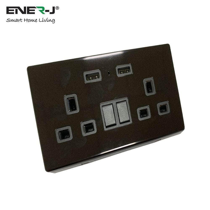 Ener-J Smart 13A Double Socket with Dual USB - Black