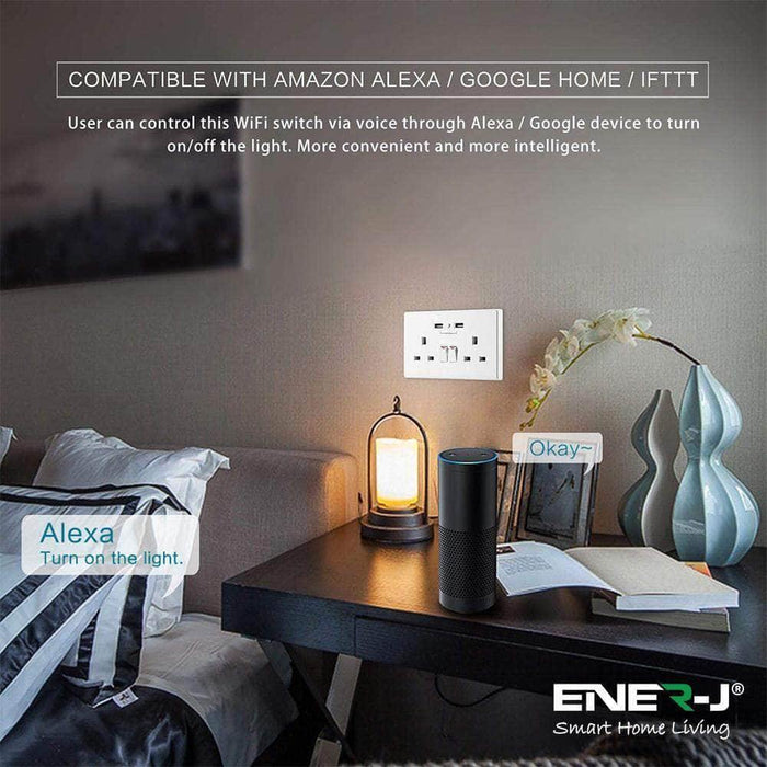 Ener-J Smart 13A Double Socket with Dual USB - Black
