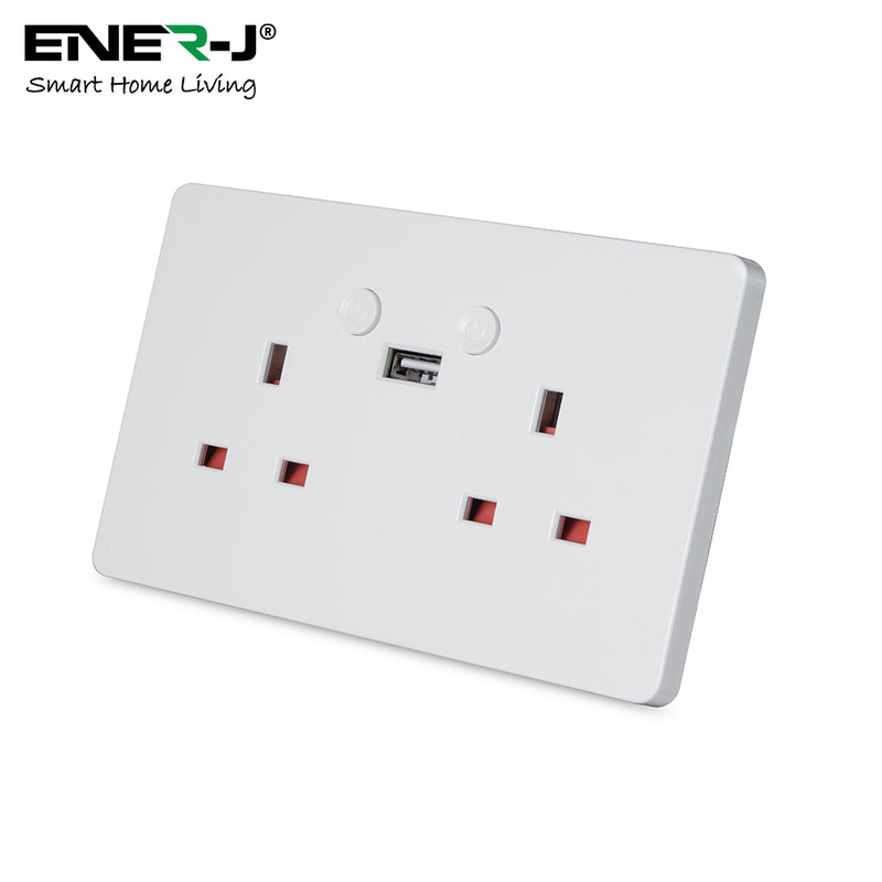 Ener-J Smart Wi-Fi Double Socket + USB (White Body)