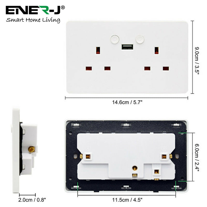 Ener-J Smart Wi-Fi Double Socket + USB (White Body)