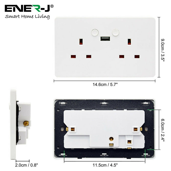 Ener-J Smart Wi-Fi Double Socket + USB (White Body) SHA5302