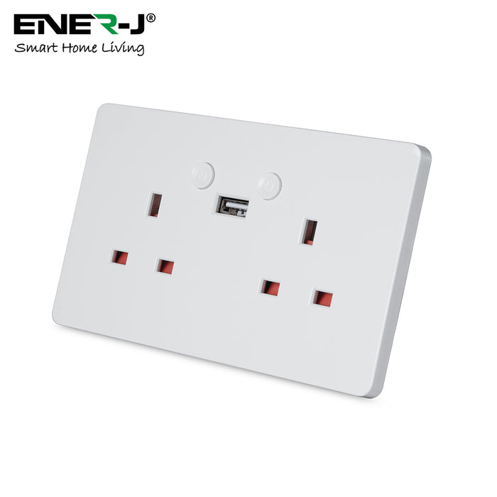 Ener-J Smart Wi-Fi Double Socket + USB (White Body) SHA5302