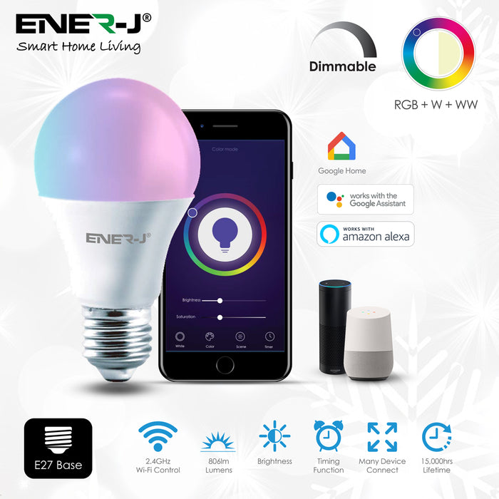 Ener J Smart WiFi Colour Changing LED Bulb 9W ES/E27