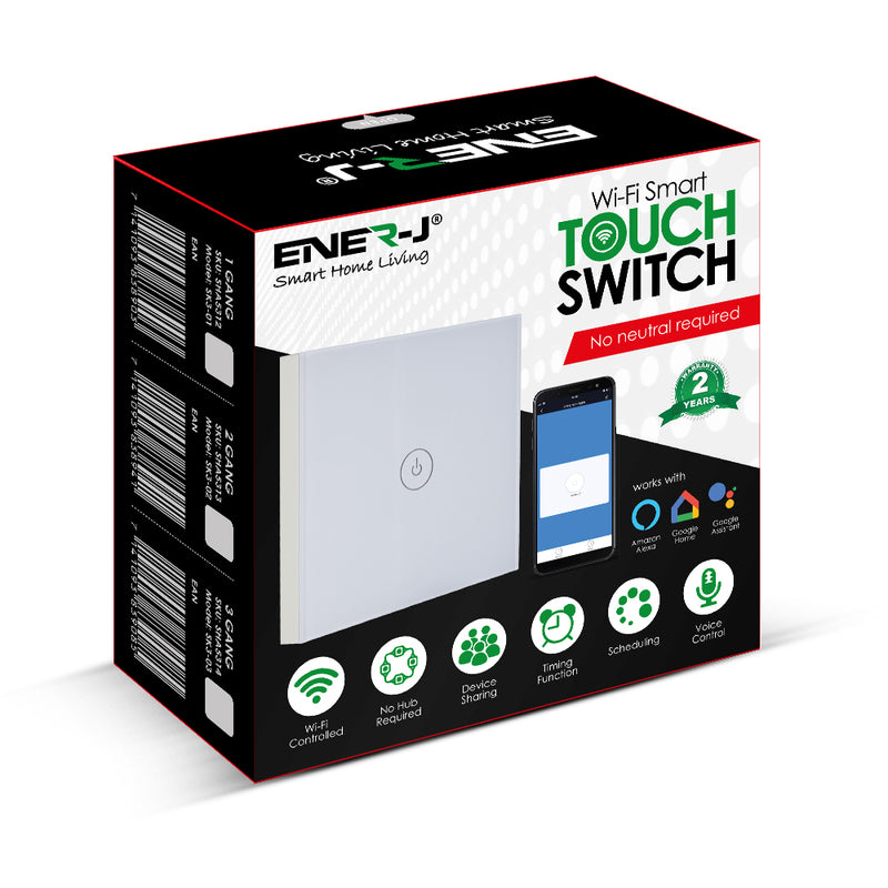 Ener-J Smart 2 Gang Touch Glass Switch (No Neutral Required)