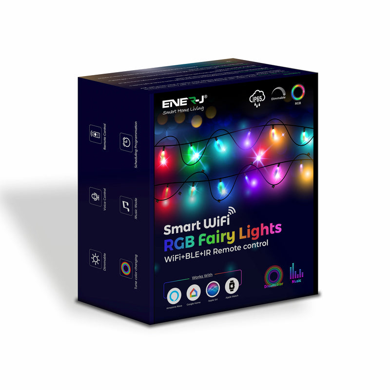Ener-J RGB Fairy Lights 5 Meter Cable, 50 LED'S, WiFi+BLE+IR with Remote Control, UK 3 Pin & USB Port