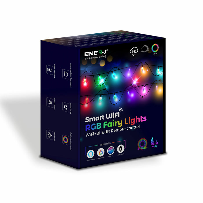 Ener J RGB Fairy Lights 5 Meter Cable, 50 LED'S, WiFi+BLE+IR with Remote Control, UK 3 Pin & USB Port