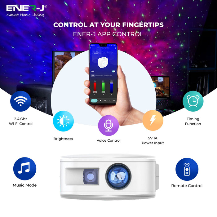 Ener J WiFi + BLE Smart Starry Sky Projector Light with Music Sync Function