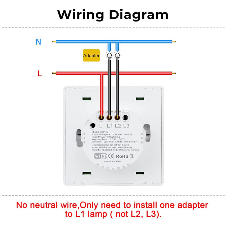 Ener-J 1 Gang Smart Push Button Mechanical Light Switch, (No Neutral Required)