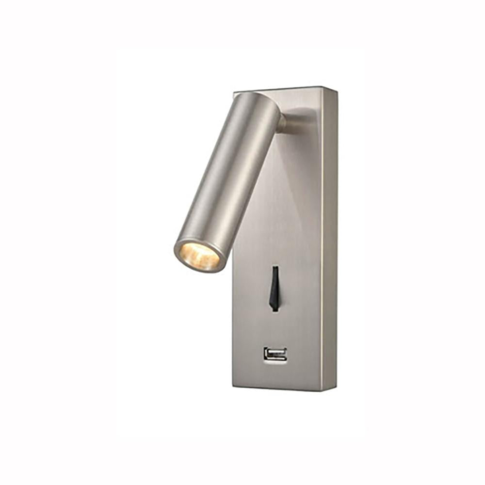 211BW LED Wall Light Satin Nickel USB with Switch
