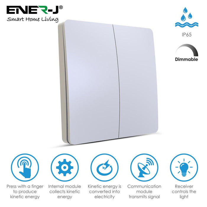Ener-J 2Gang *PRO RANGE* Kinetic Dimmable Switch - White (WS1025)