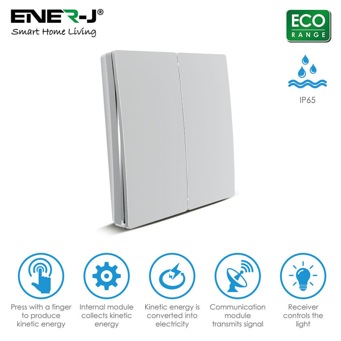 Ener-J 2 Gang Wireless Kinetic Switch ECO RANGE - Silver