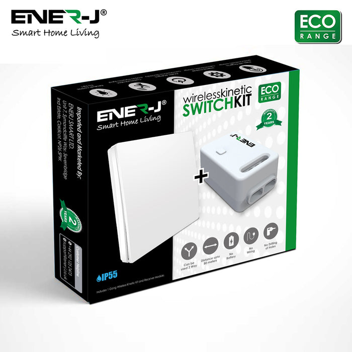 Ener-J 1 Gang Wireless Kinetic Switch + Non Dim & WiFi 5A RF Receiver Bundle Kit