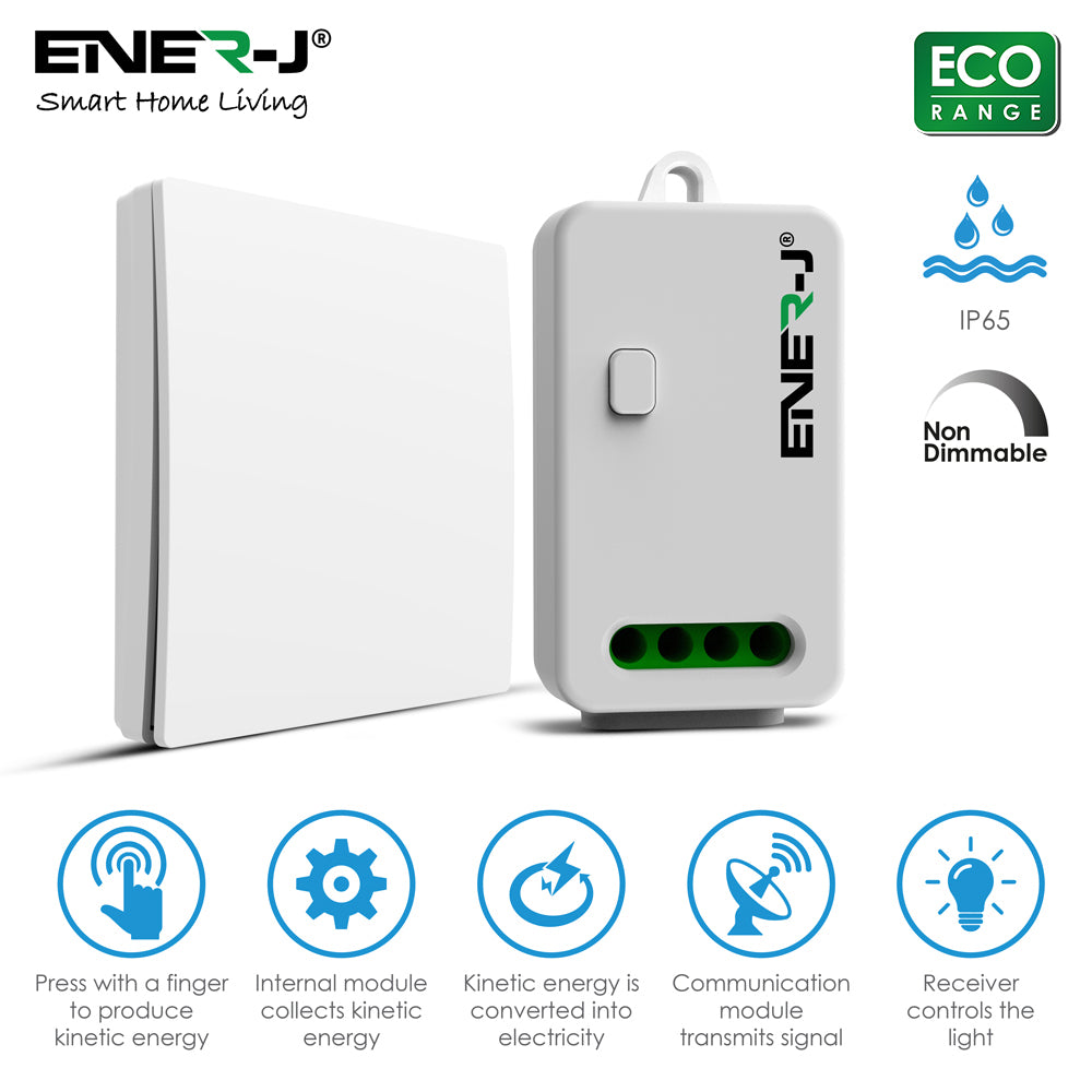 Ener-J 1 Gang 500W Wireless Kinetic Switch + Non-Dimmable Receiver
