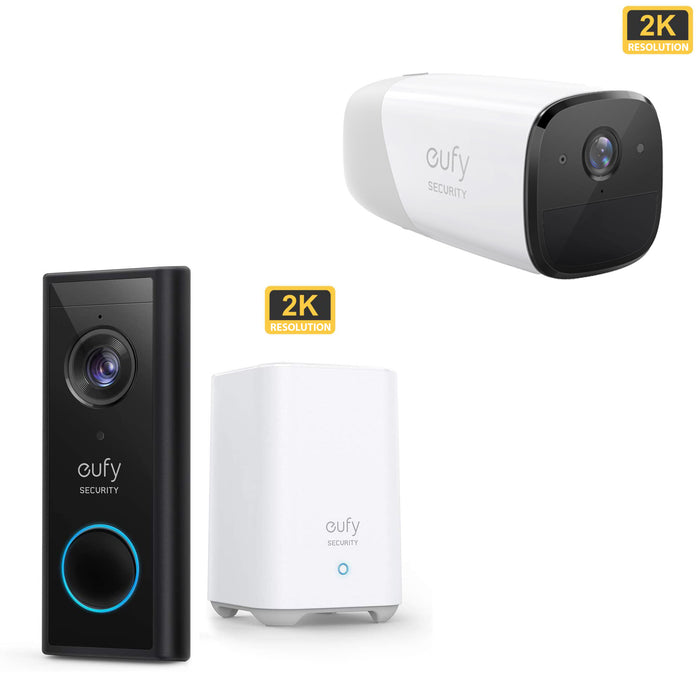 Eufy Video Doorbell 2K (Battery-Powered) with HomeBase 2 and EufyCam 2 Pro Add On Cam *BUNDLE*