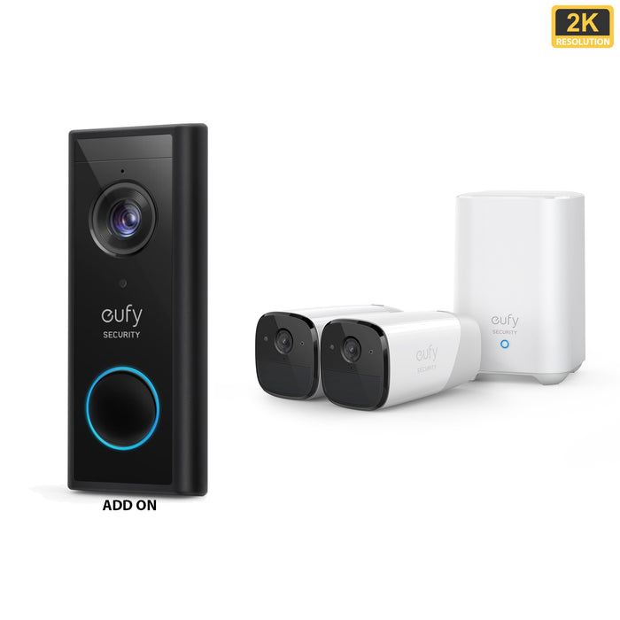Eufy Video Doorbell 2K (Battery-Powered) Add-on & EufyCam 2 Pro - 2 Cam Kit with HomeBase 2 *Bundle*