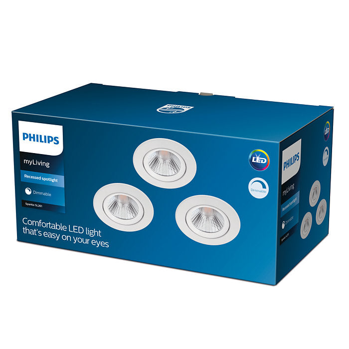 Philips SL261 Sparkle Recessed Spotlight 5.5W 27K White - 3 Pack
