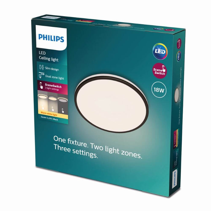 Philips Functional CL570 Ozziet Ceiling Light 18W 27K - Black