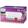 Philips LED 60W A60 E27 Warm White 230V Frosted Glass Pack of 6 Bulbs - Non Dimmable