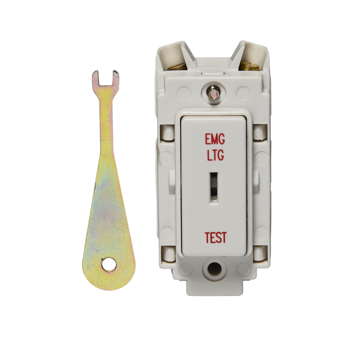 Crabtree 20A 1 Way Double Pole Complete With Key Printed 'Emergency Light Test'