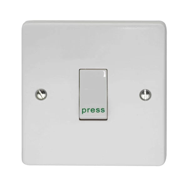 Crabtree 10A 1 Gang 2 Way Retractive Switch Printed 'Press'