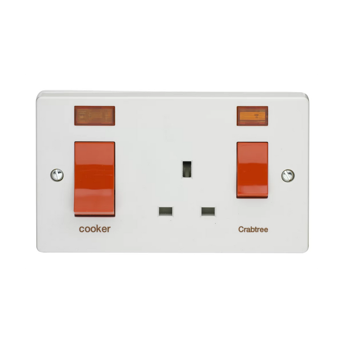 Crabtree 45A Double Pole Slim Cooker Control Unit With Neon Printed 'Cooker'